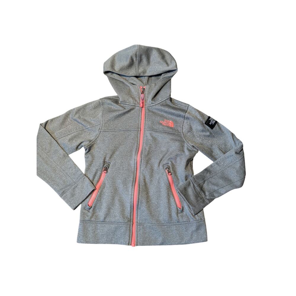 The North Face Girls Full Zip Fleece Hoodie Heather Gray Pink Size M 10/12
